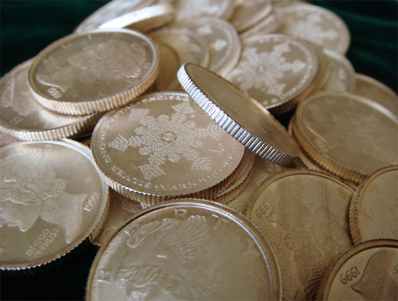 A Pile of Silver Snow Crystals with one Edge Up.